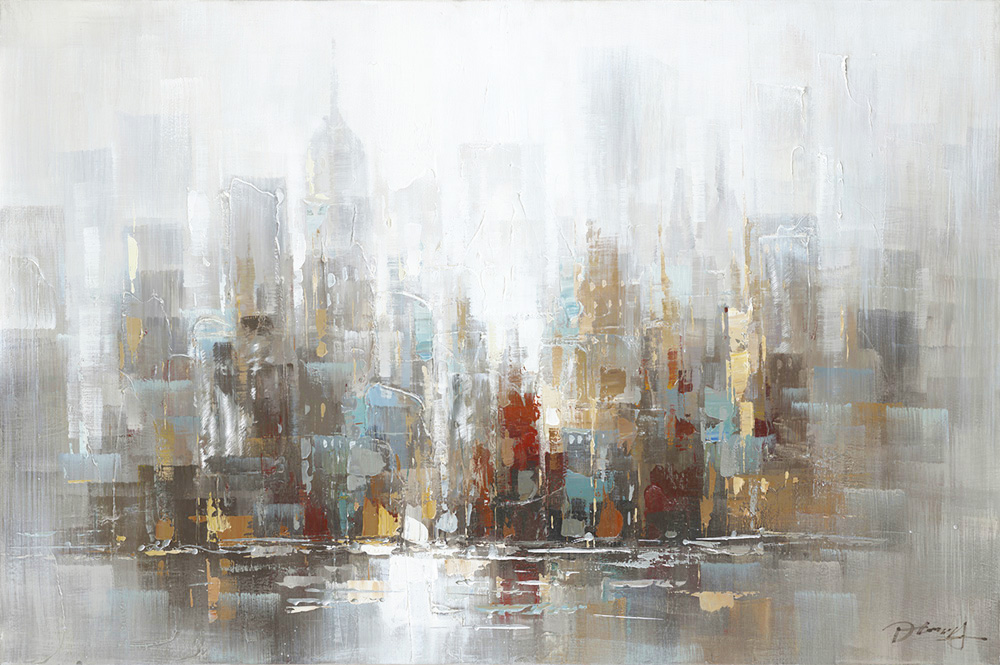 PXYW638 Wall décor art oil on canvas abstact skyline blue grey tones